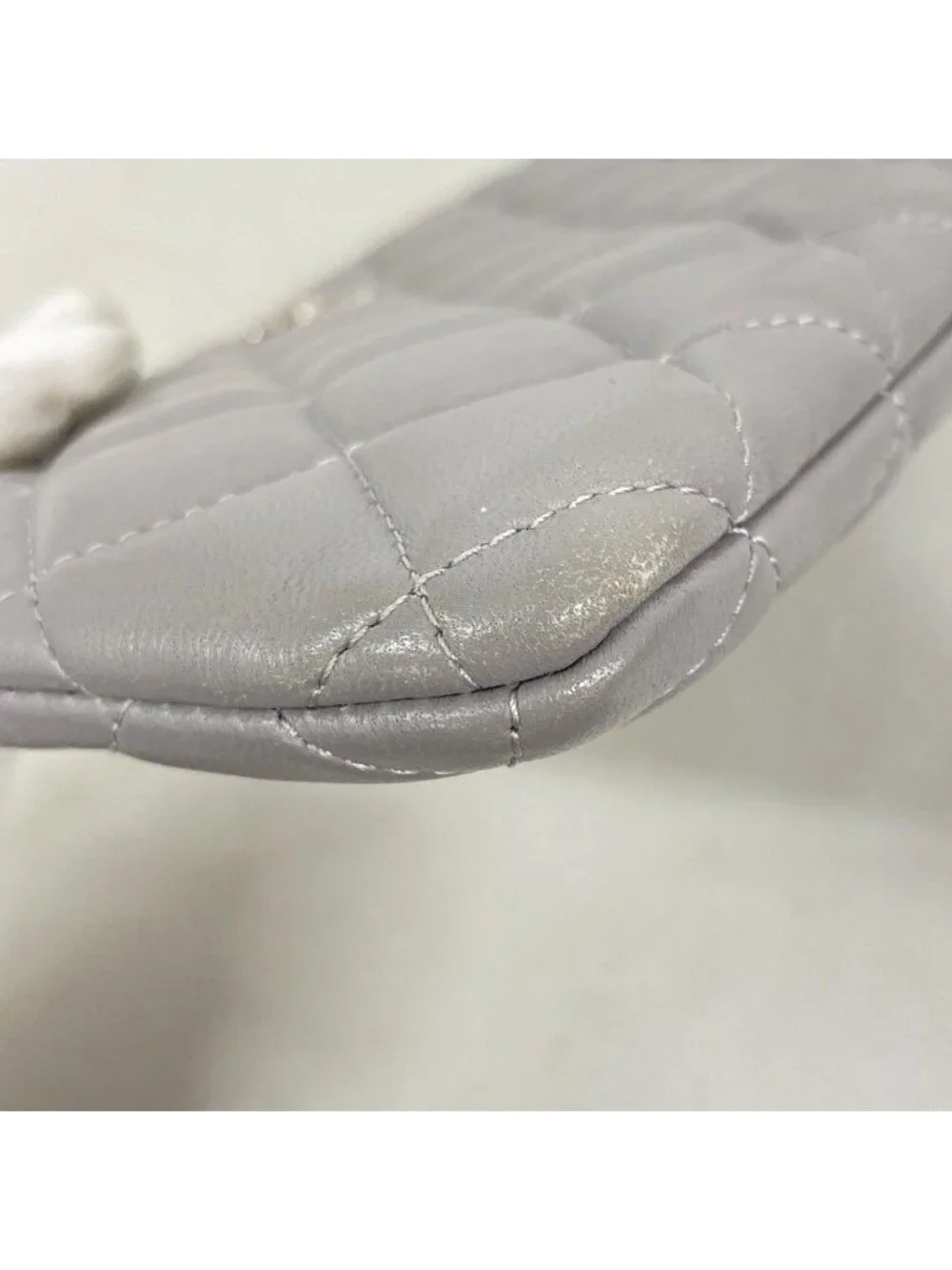 Chanel Wallet Quilted Lambskin Gray Silver